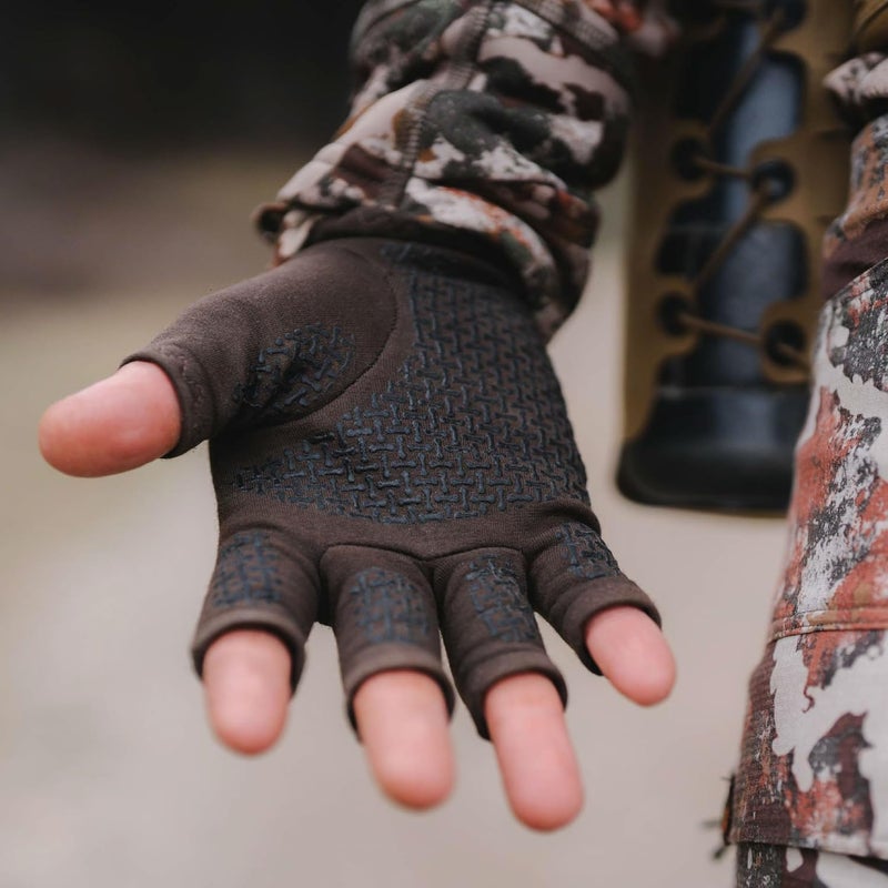 First Light Rugged Wool Half Finger Glove - Merino Wool Hunting Gloves with Silicone Grip Palm for Shooting Dexterity - Image 2